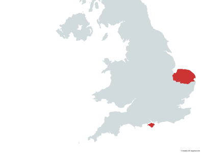 Map showing relative locations of Norfolk and the Isle of Wight for school trips